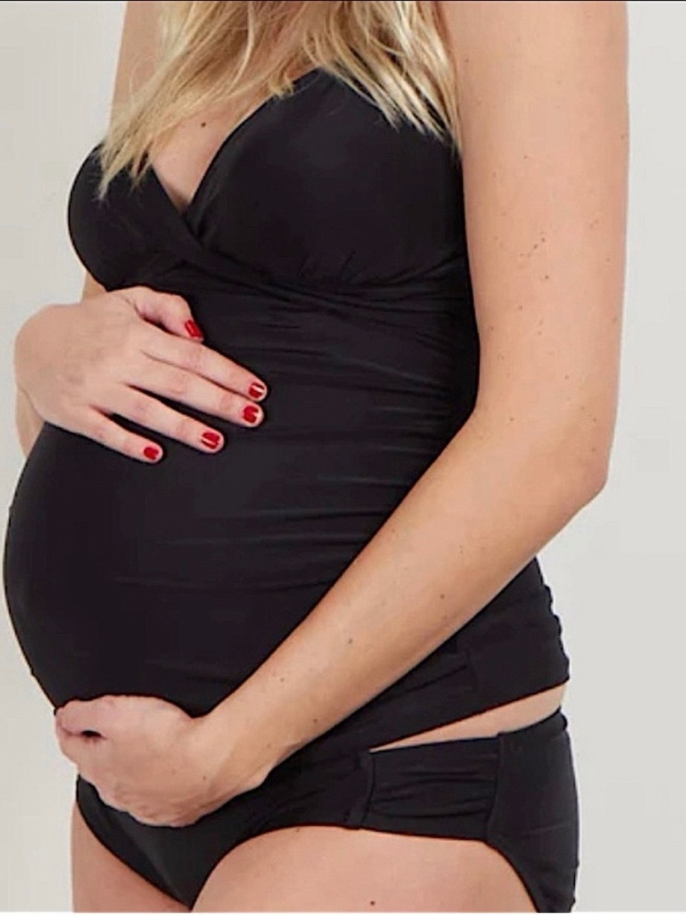 Pinkblush Black Solid Wrap Front Maternity Tankini Top L